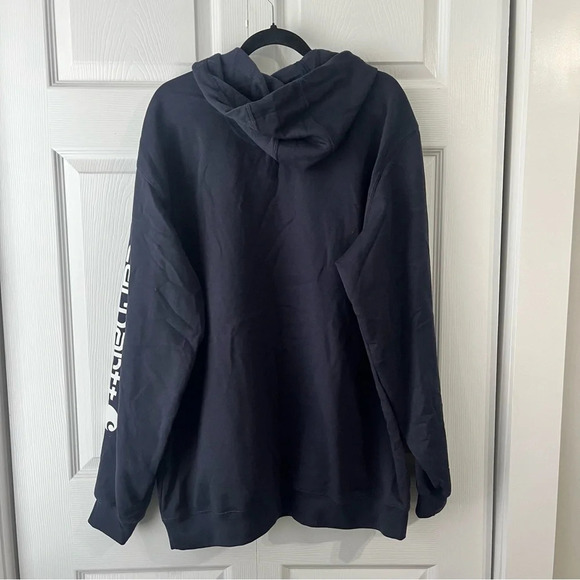 Carhartt  Logo Hooded Jacket Loose Fit Navy Pullover Size XL - Picture 3 of 4